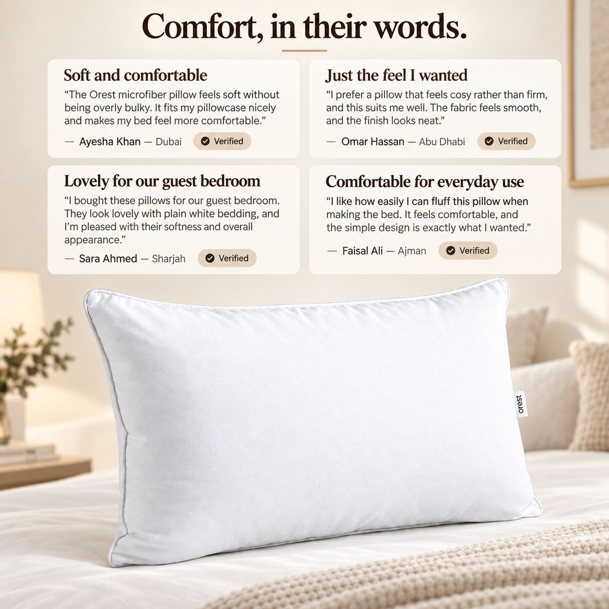 Orest Premium Microfiber Pillow | Soft & Hotel Quality Pillow UAE